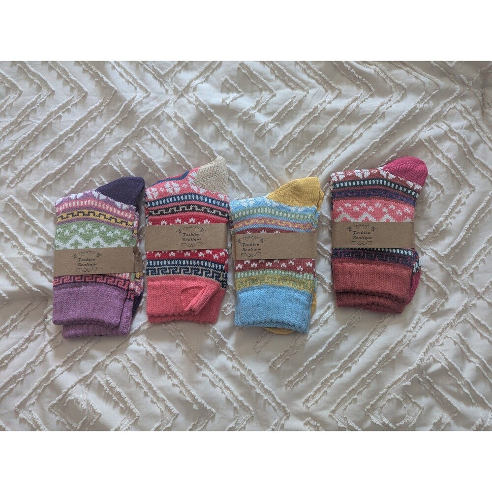 Fashion Boutique Socks Funky Wool Blend 4 Pairs One Size Vintage Style